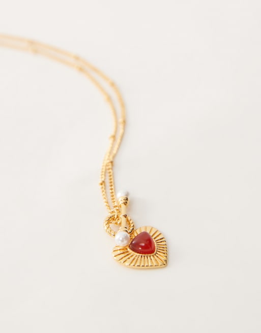 En Route - Helena Carnelian - Collana placcata oro 18 ct con pietra a forma di cuore e perle, 2 di 3