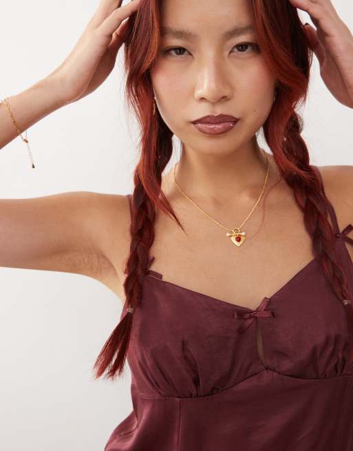 En Route - Helena Carnelian - Collana placcata oro 18 ct con pietra a forma di cuore e perle, 3 di 3
