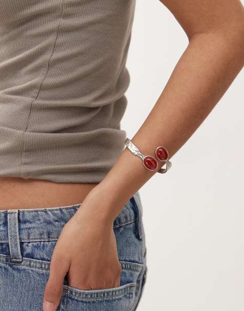 En Route honeymoon bangle bracelet with red carmelian stone in sterling silver - view 1