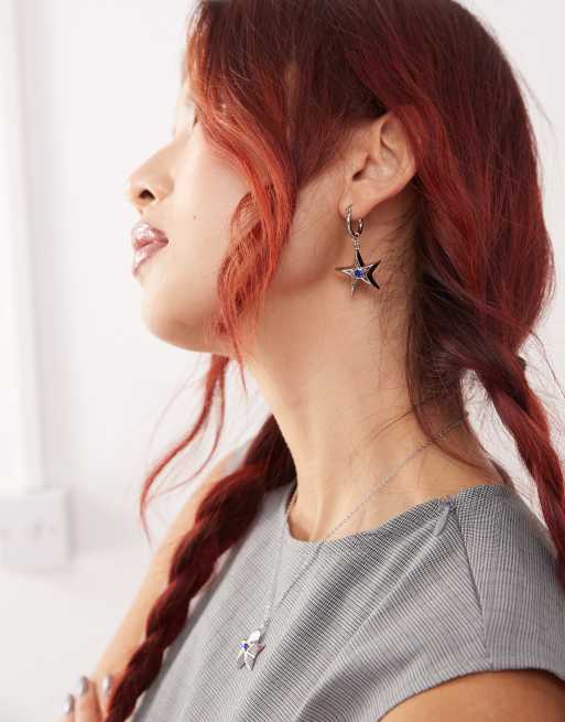 En Route - Lissie - Boucles d'oreilles étoile avec pierre en zircon cubique bleue en plaqué platine