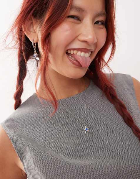 En Route Lissie star necklace with blue cubic zirconia stone in platinum plated - view 1