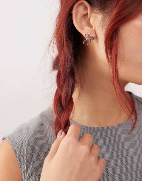 En Route mini miffy silver stud earrings with blue cz stone in platinum plated silver - view 1