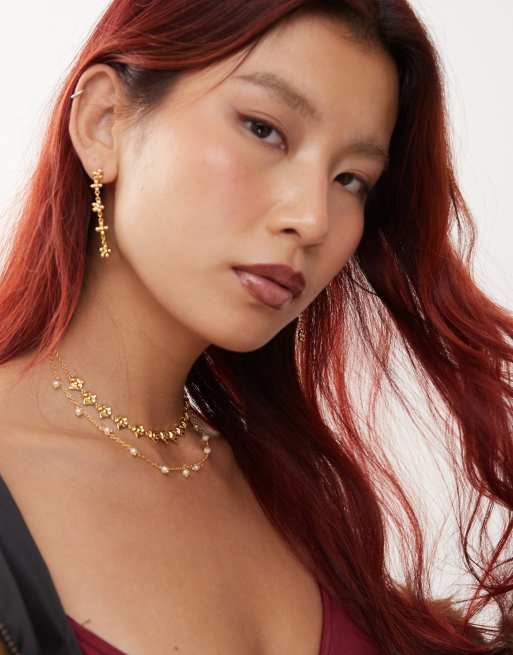 En Route pearl rose necklace in 18k gold plated 