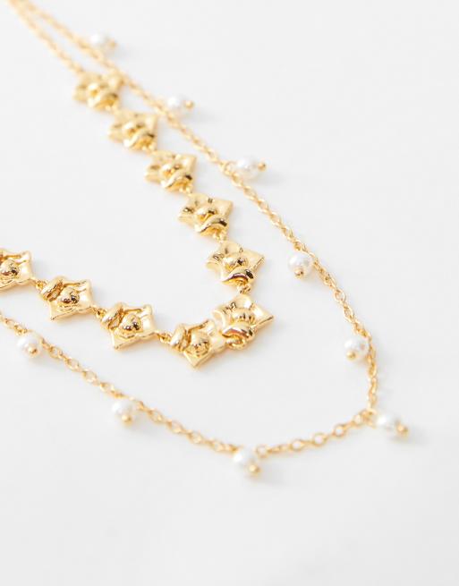 En Route pearl rose necklace in 18k gold plated 