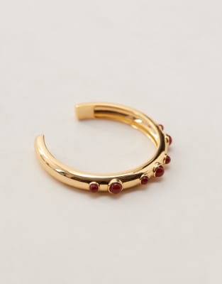 En Route Ruby Kiss 18k Gold Plated Cuff Bracelet With Red Carnelian Stones
