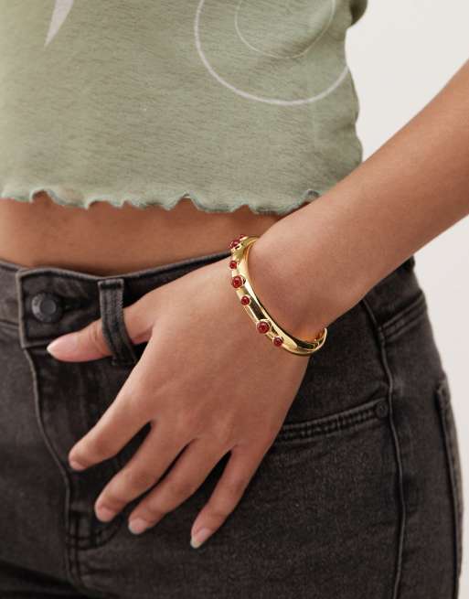 En Route ruby kiss 18k gold plated cuff bracelet with red