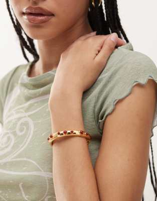 En Route - Ruby Kiss - Bracelet jonc en plaqué or 18 carats avec pierres fantaisie rouge carmin-Doré