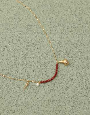 En Route Siren 18k Gold Plated Belly Chain With Red Beaded Detail In Gold
