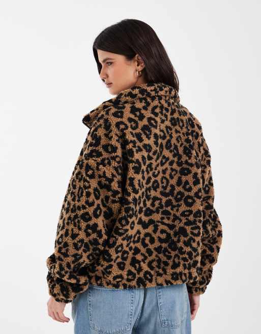 Endast fleecejacka i borg med brun leopardmönstrad, 4 av 4