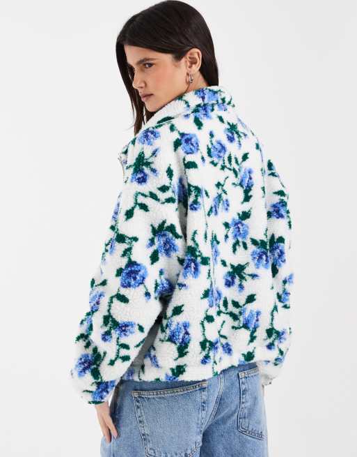 Endast fleecejacka med teddy i blått blommönster, 4 av 4