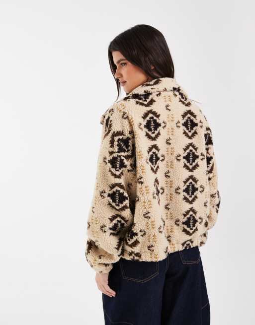 endast fleecejacka med teddyfoder i beige tryck, 4 av 4