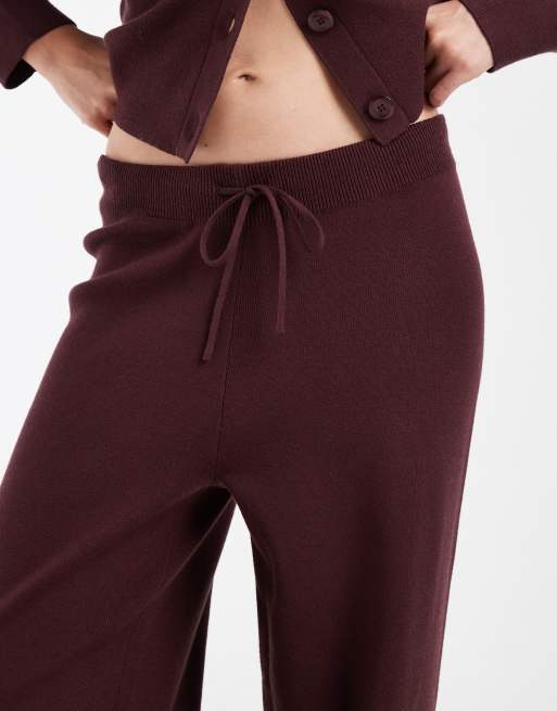 Ensemble coordonné pantalon en maille à jambes larges bordeaux, 4 de 5