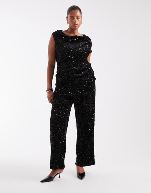 ONLY Curve - Ensemble top à sequins et pantalon - Noir, 3 de 3
