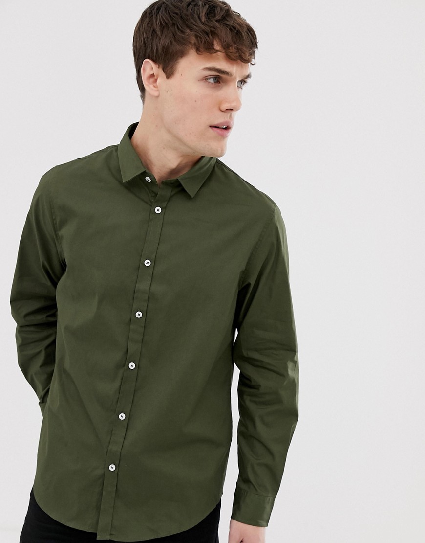 Ensfarvet slim fit-poplin-skjorte fra Process Black-Grøn