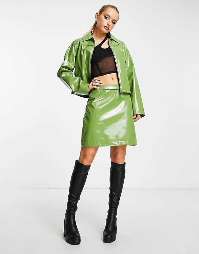 Envii - a-line mini skirt in green pu co-ord