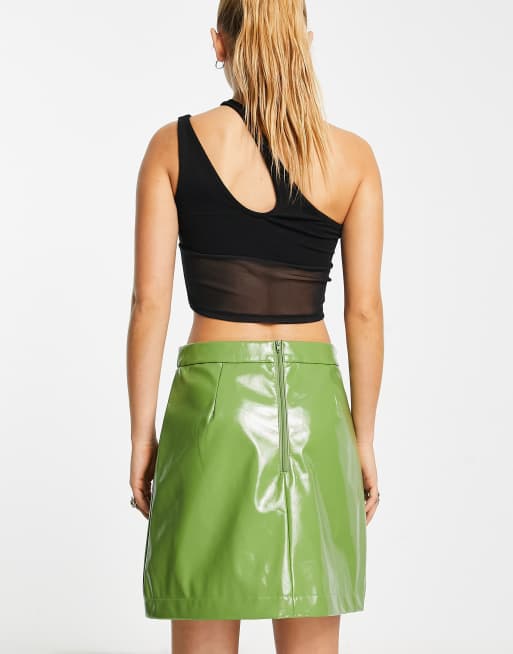 Green vinyl mini skirt sale