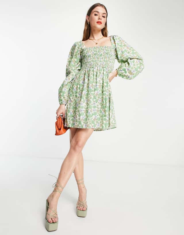 Envii balloon sleeve smock dress in spring floral