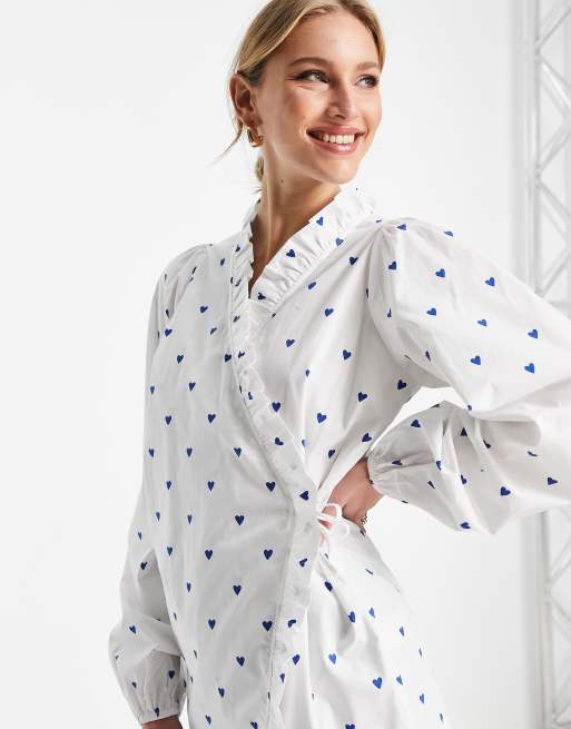 Envii - Camicia avvolgente bianca con stampa con cuori