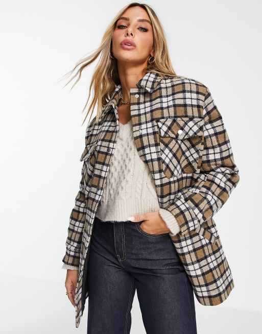 Envii - Camicia giacca marrone e crema a quadri