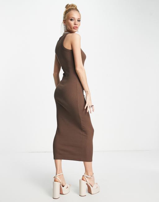 Envii cotton blend fitted racer tank top dress in brown