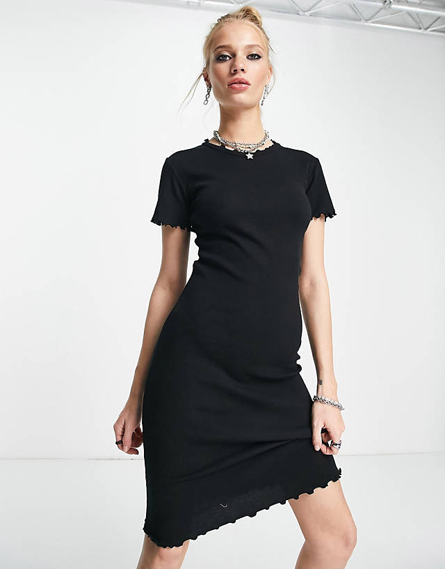 Envii - cotton blend fitted t-shirt dress with lettuce hem in black