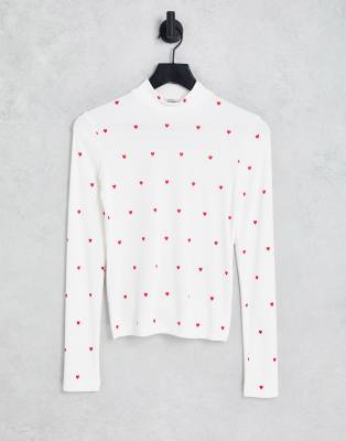 Envii high neck long sleeve top in heart print