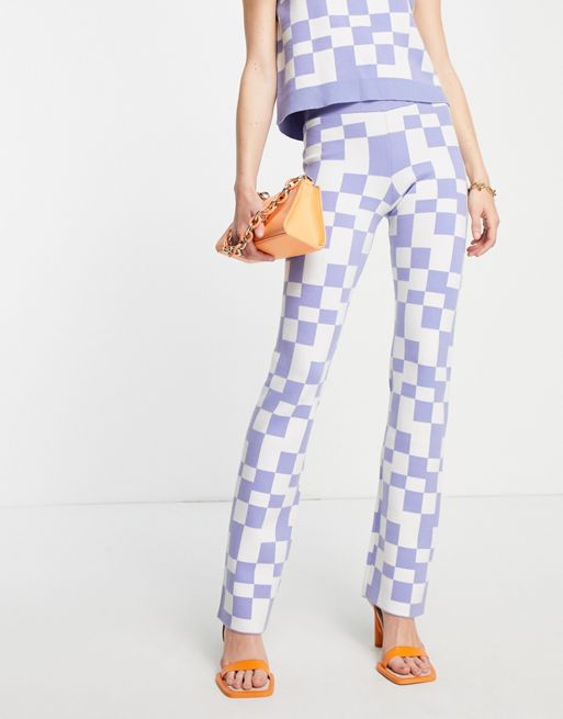 Envii high waisted flares in blue retro check co-ord | ASOS