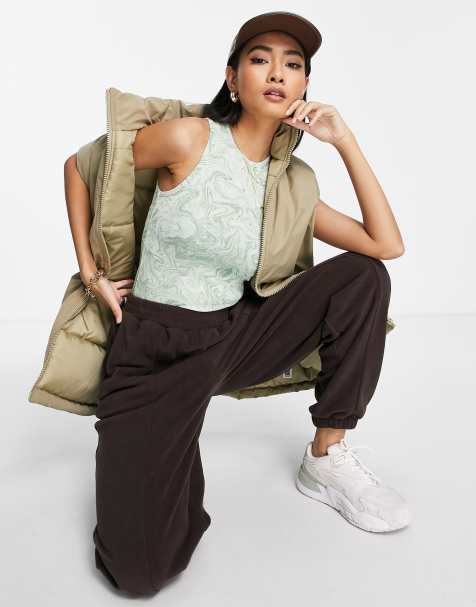 Envii jersey stretch vest top co-ord in green marble - view 1