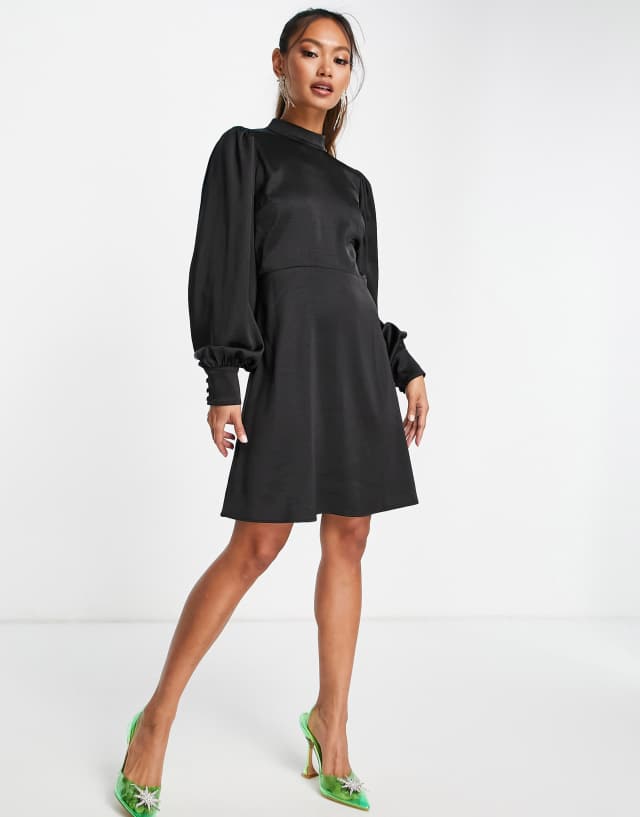 Envii long sleeve backless mini dress in black