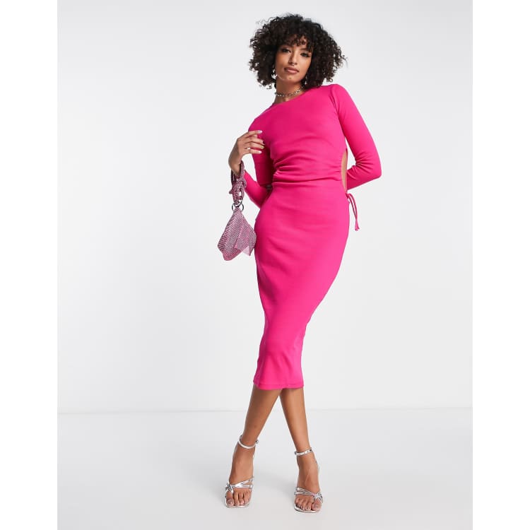 Envii long sleeve fitted dress side cut outs in pink | ASOS