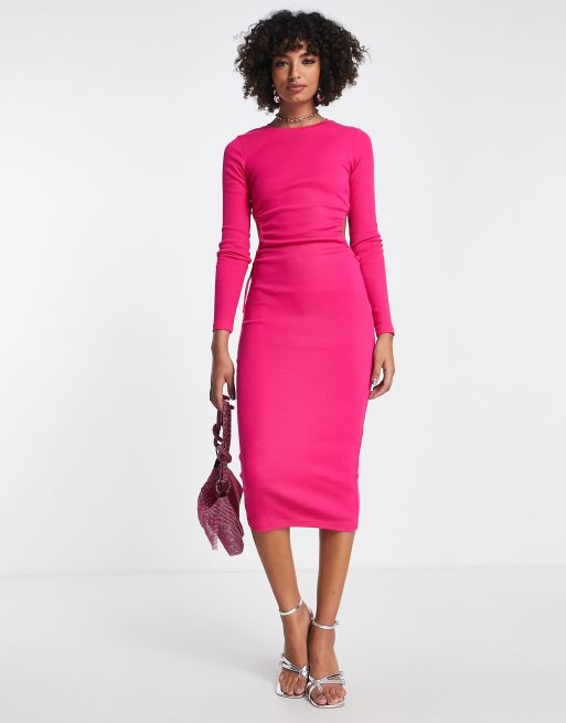 Long fitted best sale pink dress