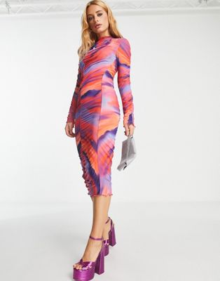 Envii long sleeve mesh midi dress in bright marble print - ASOS Price Checker
