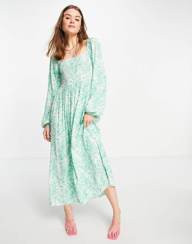 Envii maxi milkmaid dress in green zebra