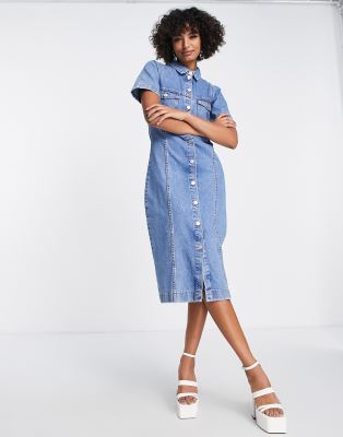 Envii midi denim shirt dress - ASOS Price Checker