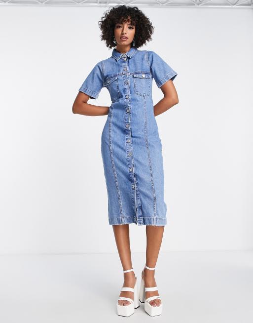 Short sleeve 2025 denim midi dress