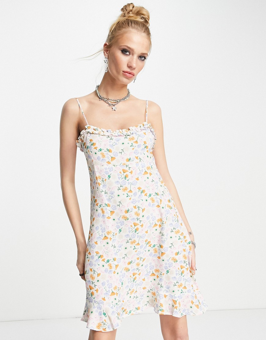 Envii mini cami dress with frills in ditsy floral-Yellow