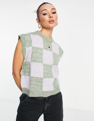 Envii oversized sweater vest in green grid check - ASOS Price Checker