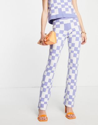 Envii high waisted flares in blue retro check co-ord - ASOS Price Checker