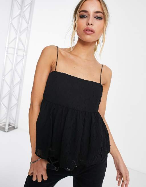 Envii Peplum Cami Top In Embossed Black Floral ASOS