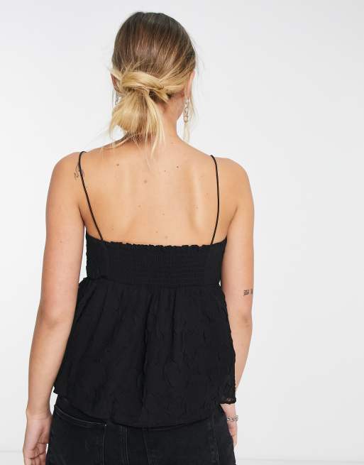 Envii peplum cami top in embossed black floral