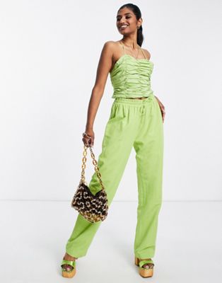 Envii relaxed straight leg linen trousers in green co-ord