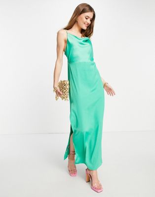 Envii satin maxi cami dress with open back in bold green - ASOS Price Checker