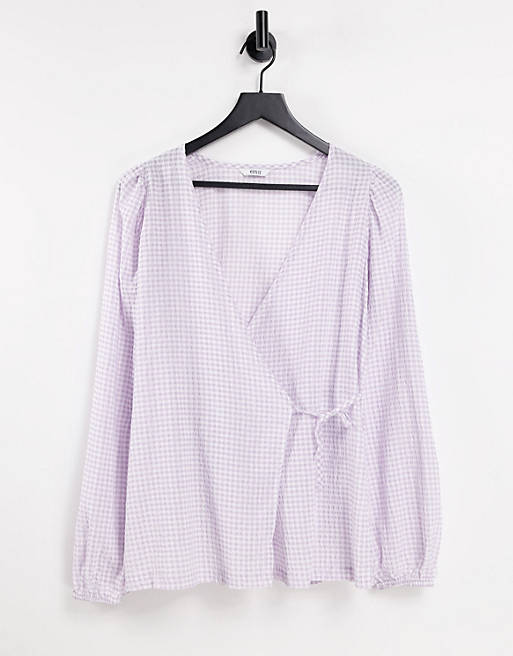 Envii Sage wrap shirt co-ord in lilac check