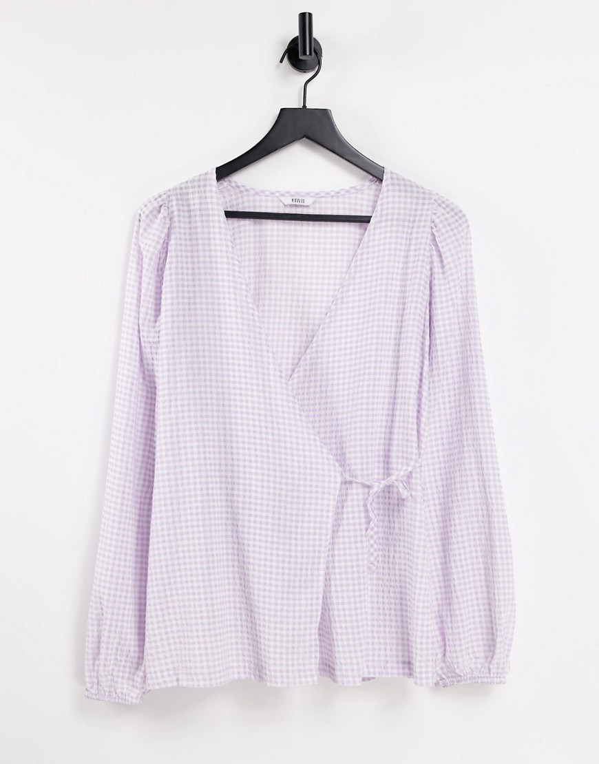 Envii Sage wrap shirt in lilac check - part of a set-Purple