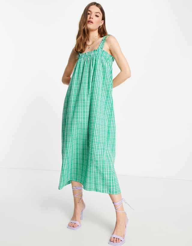 Envii sleeveless maxi smock dress in green check