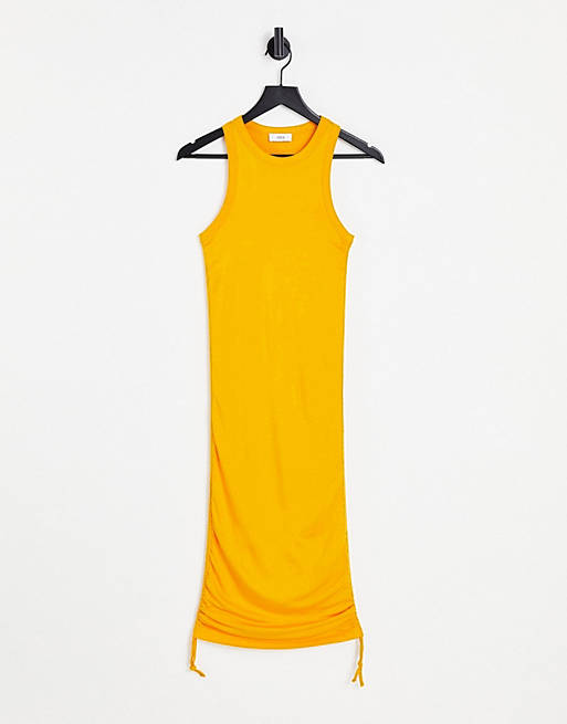 Envii Stevia ruched side midi jersey dress in yellow
