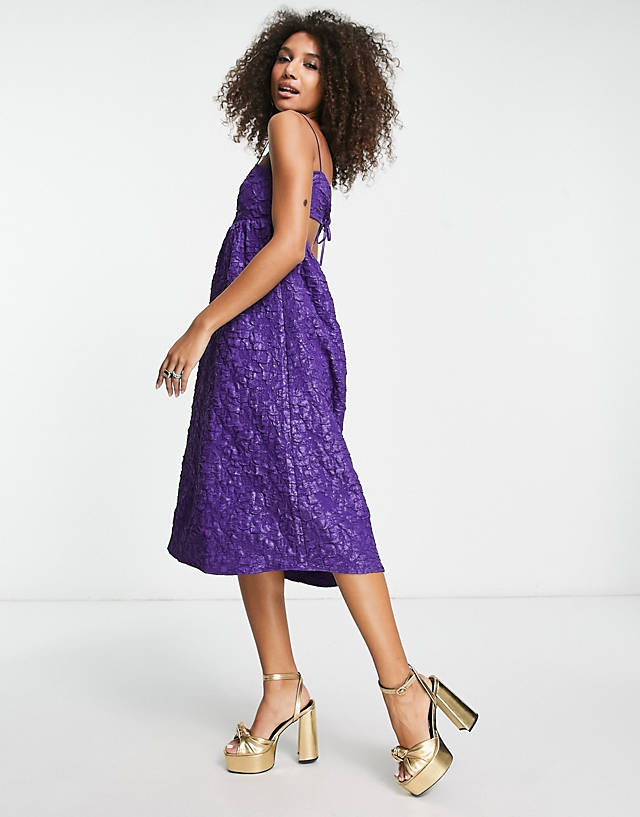 Envii - textured midi dress with tie back in purple