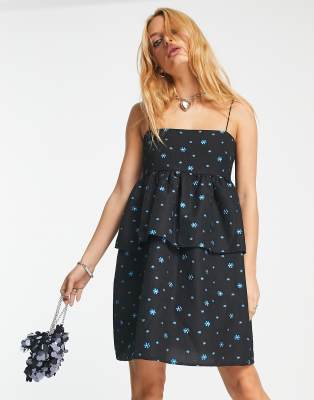 Envii Envii tiered mini dress in floral jacquard-Black
