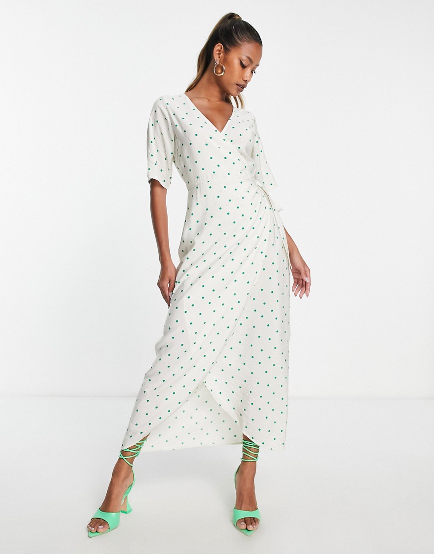 Envii wrap maxi dress in green spot print