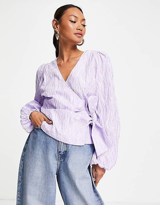 Tops Shirts & Blouses/Envii wrap top in lilac jacquard 